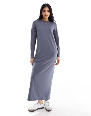 ASOS DESIGN - Langärmliges Maxi-T-Shirt-Kleid in Anthrazit-Grau