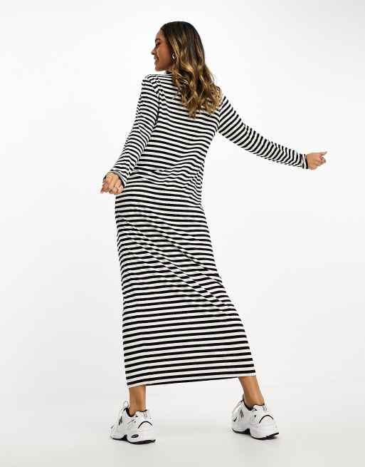 ASOS DESIGN Langarmliges Maxi T Shirt Kleid mit Streifenmuster