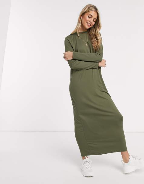ASOS DESIGN – Langärmliges Maxi-T-Shirt-Kleid