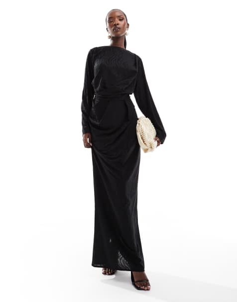 ASOS DESIGN – Langärmliges Maxikleid aus Jacquard in Schwarz - view 1