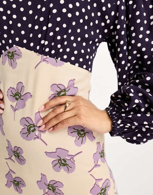 ASOS DESIGN – Langärmliges Maxikleid aus Viskose mit Blumen- und Punktemustermix, 4 von 4