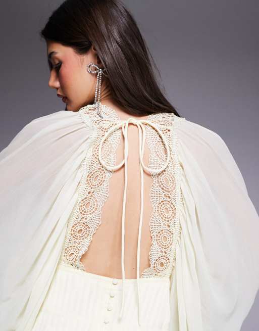 ASOS DESIGN – Langärmliges Maxikleid in Gelb mit Spitzenbesatz und Korsettdetail, 3 von 4