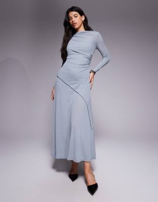 ASOS DESIGN - Langärmliges Maxikleid in Grau mit Drapierung