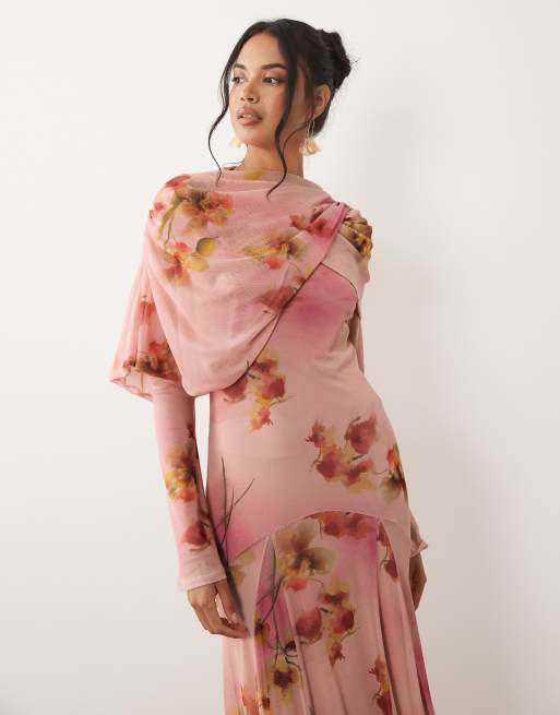 ASOS DESIGN – Langärmliges Maxikleid in Rosa mit Blumenmuster, 3 von 4