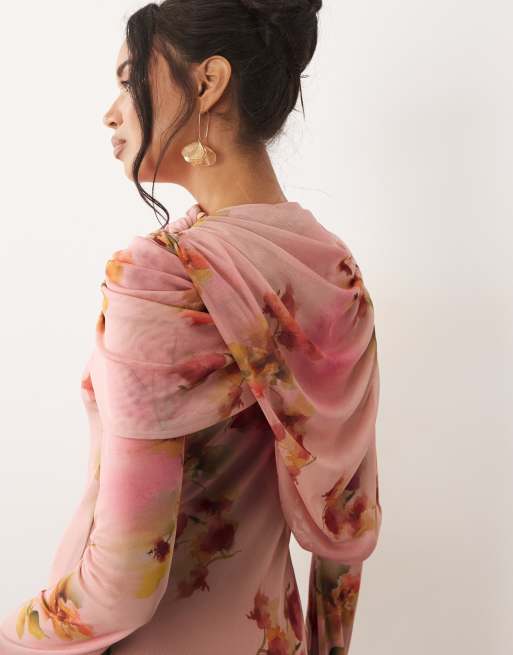 ASOS DESIGN – Langärmliges Maxikleid in Rosa mit Blumenmuster, 4 von 4
