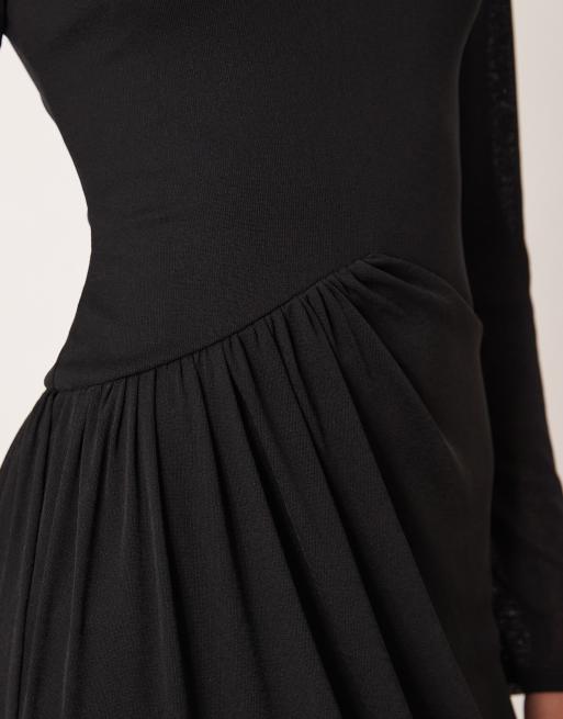 ASOS DESIGN – Langärmliges Maxikleid in Schwarz mit drapiertem Rock und tiefer Taille, 3 von 4