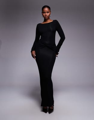 ASOS DESIGN - Langärmliges Maxikleid in Schwarz mit verdrehter Vorderseite und Rücken-Cut-out