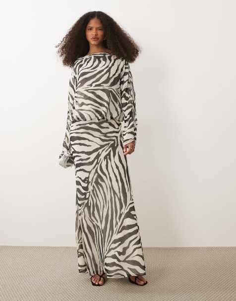 ASOS DESIGN – Langärmliges Maxikleid mit U-Boot-Ausschnitt und Zebramuster - view 1