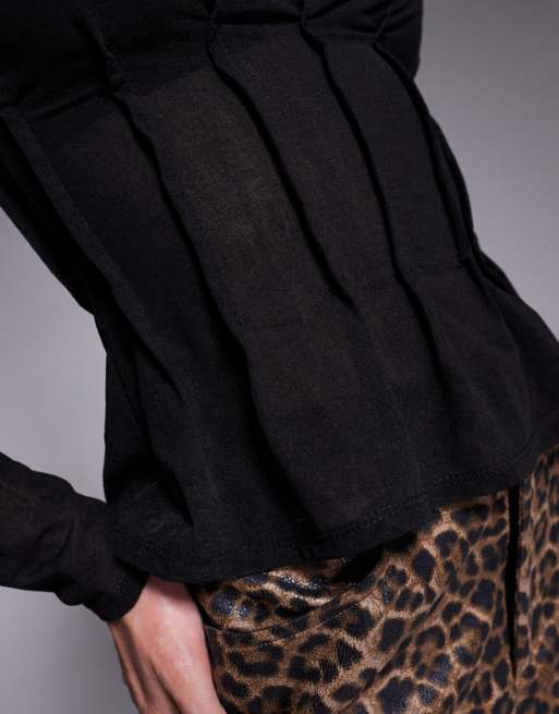 ASOS DESIGN – Langärmliges Mesh-Oberteil in Schwarz mit Abnäherdetails, 3 von 4