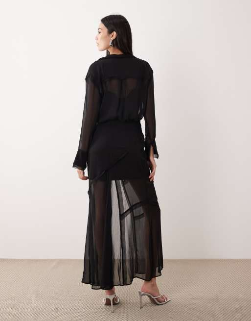 ASOS DESIGN – Langärmliges Midikleid in Schwarz mit Wickeldesign, 2 von 4