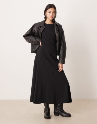 ASOS DESIGN - Langärmliges Midikleid in Schwarz mit Ziernaht