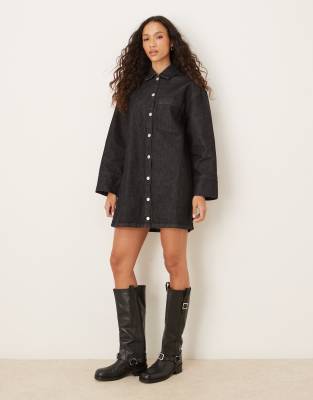 ASOS DESIGN - Langärmliges Mini-Hemdblusenkleid in Schwarz aus Denim