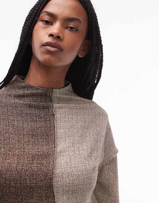 ASOS DESIGN – Langärmliges Minikleid aus Tweed in Braun mit farblich abgesetztem Design, 3 von 4