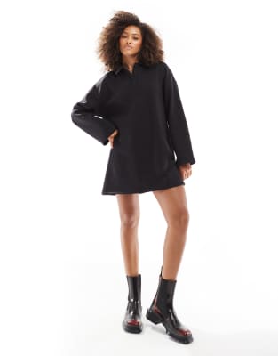 ASOS DESIGN - Langärmliges Minikleid in Schwarz mit Rugby-Kragen