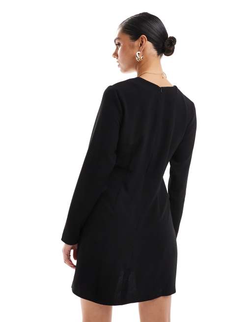 ASOS DESIGN – Langärmliges Minikleid mit geraffter Taille in Schwarz, 2 von 4