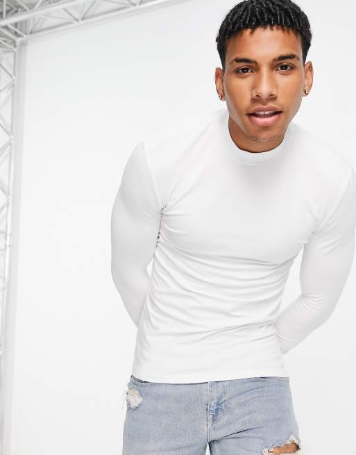 ASOS DESIGN – Langärmliges Muskelshirt aus Jersey mit Stehkragen in Weiß, 2 von 4