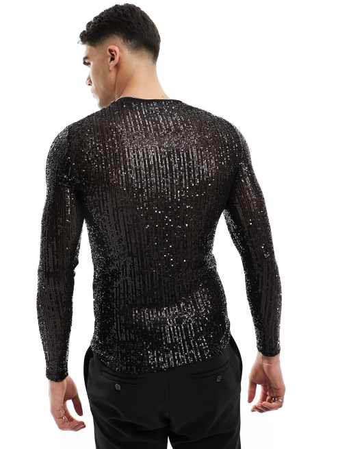 ASOS DESIGN – Langärmliges Muskelshirt aus Netzstoff mit Pailletten, 2 von 4