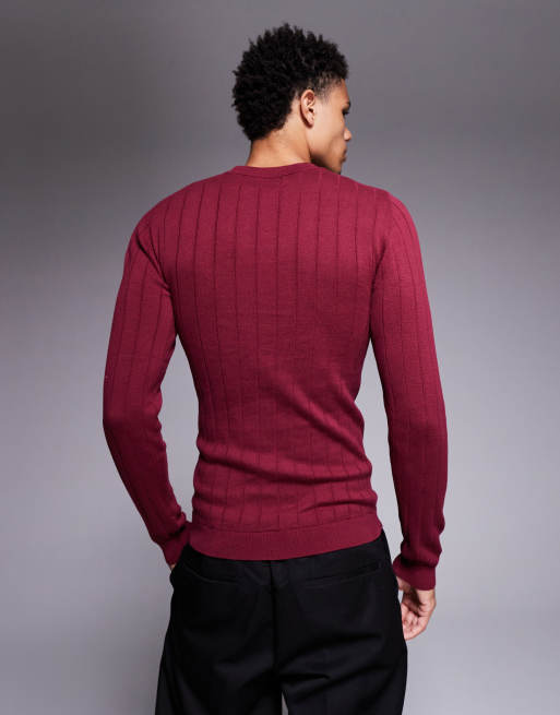 ASOS DESIGN – Langärmliges Muskelshirt aus Rippstrick in Burgunderrot, 3 von 5