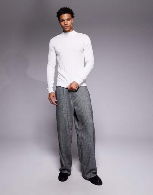ASOS DESIGN – Langärmliges Muskelshirt aus Rippstrick in Weiß mit Stehkragen, 2 von 5