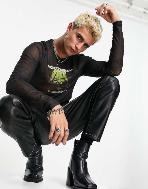 ASOS DESIGN – Langärmliges Muskelshirt in Schwarz aus Netzstoff mit Print , 4 von 4
