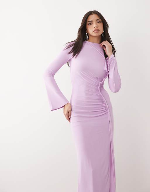 ASOS DESIGN – Langärmliges Netzstoff-Maxikleid in Flieder mit verdrehtem Detail, 2 von 4