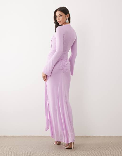 ASOS DESIGN – Langärmliges Netzstoff-Maxikleid in Flieder mit verdrehtem Detail, 4 von 4