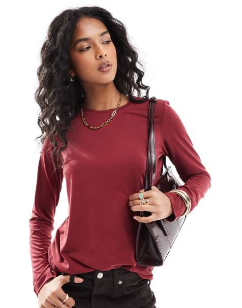 ASOS DESIGN – Langärmliges Oberteil aus Modal in Burgunderrot mit Rundhalsausschnitt - view 1