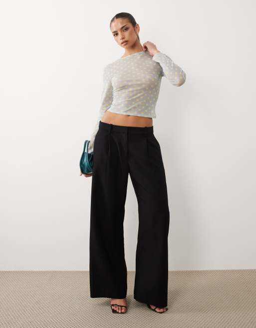 ASOS DESIGN – Langärmliges Oberteil aus Netzstoff in Blau mit gelben Polka-Dots, 3 von 4