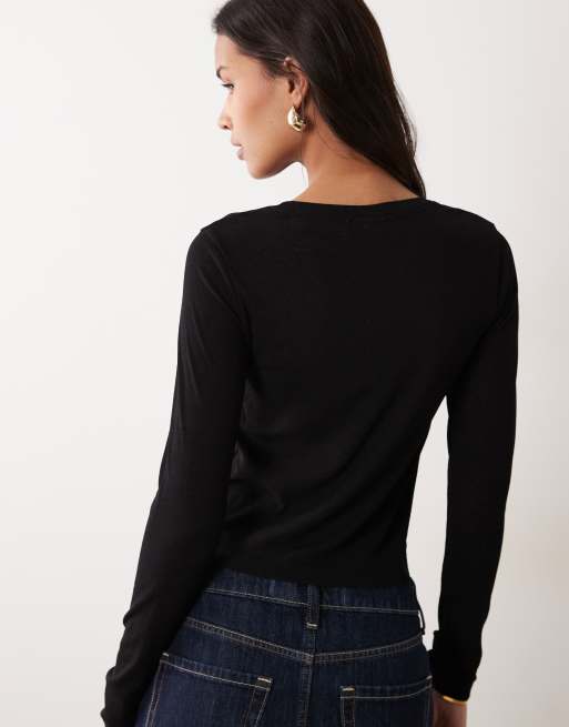 ASOS DESIGN – Langärmliges Oberteil aus strukturiertem Netzstoff in Schwarz mit Rundhalsausschnitt, 4 von 4