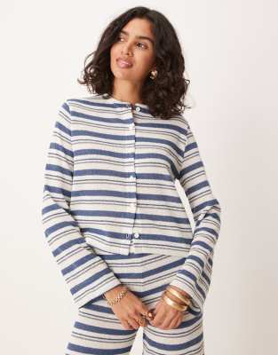 ASOS DESIGN - Langärmliges Oberteil in Elfenbeinweiß mit Patchwork-Streifenmuster, Kombiteil