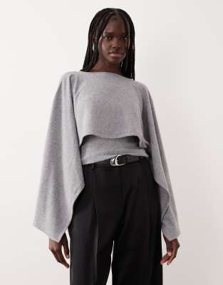 ASOS DESIGN - Langärmliges Oberteil in meliertem Grau mit drapiertem Schaldetail