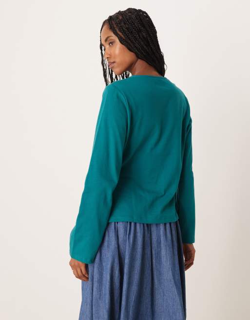 ASOS DESIGN – Langärmliges Oberteil in Petrol mit geschnürter Taillenraffung, 4 von 4