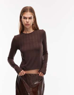 ASOS DESIGN - Langärmliges Oberteil in Schokobraun mit Rundhalsausschnitt und Daumenlöchern-Brown