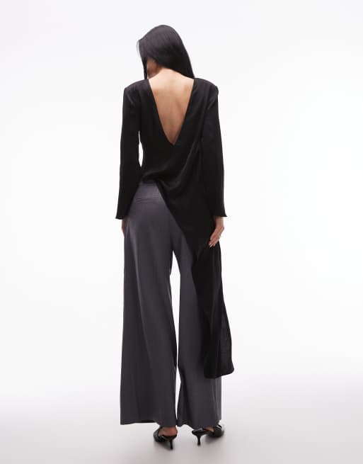 ASOS DESIGN – Langärmliges Oberteil in Schwarz mit asymmetrischem Saumdetail, 3 von 4