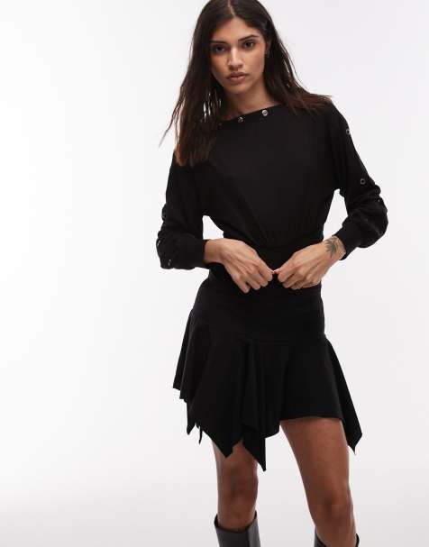 ASOS DESIGN – Langärmliges Oberteil in Schwarz mit gerafftem Bund und Nietendetail - view 1
