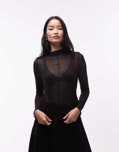 ASOS DESIGN – Langärmliges Oberteil in schwarzer Strickoptik mit Stehkragen - view 1