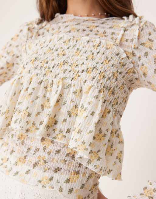 ASOS DESIGN – Langärmliges Oberteil mit Camisole-Overlay und Blumenmuster, 3 von 4