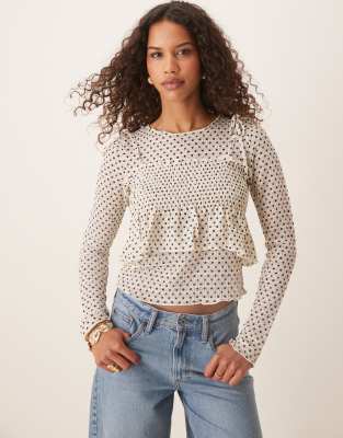 ASOS DESIGN - Langärmliges Oberteil mit Camisole-Overlay und Punktemuster-Bunt