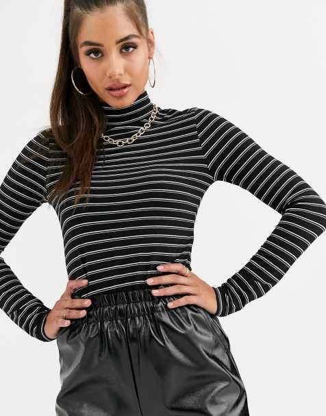 ASOS DESIGN – Langärmliges Oberteil mit Stehkragen und Streifen