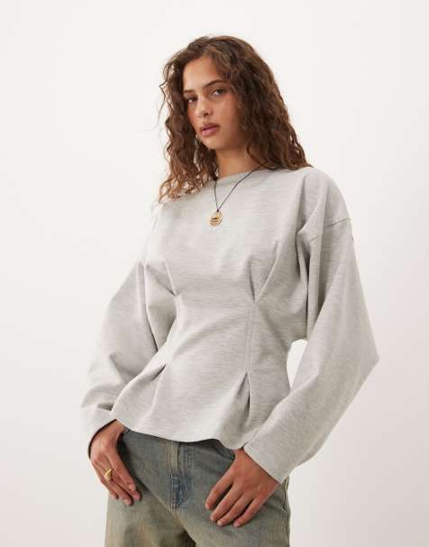ASOS DESIGN langärmliges Oberteil mit taillierter Taille in Grau - view 1