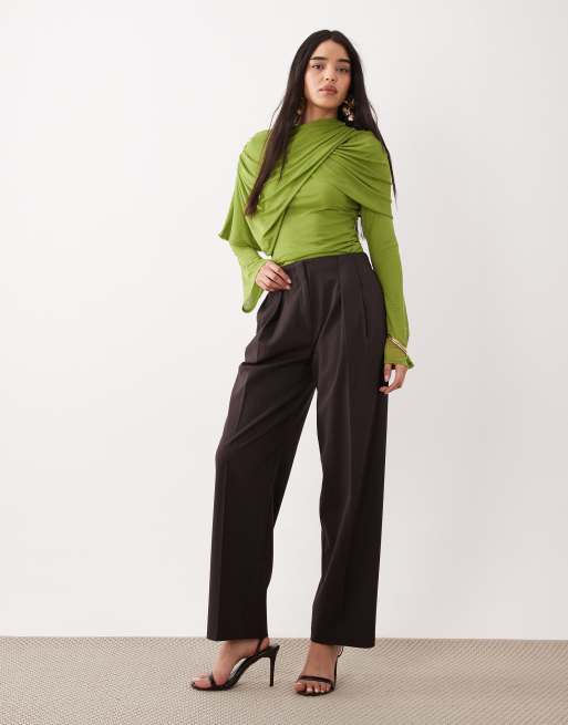 ASOS DESIGN – Langärmliges Overlay-Oberteil aus Netzstoff in Grün mit drapiertem Ausschnitt, 3 von 4