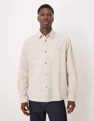 Langärmliges Oversize-Hemd in strukturiertem kariertem Beige-Brown Brown XS
