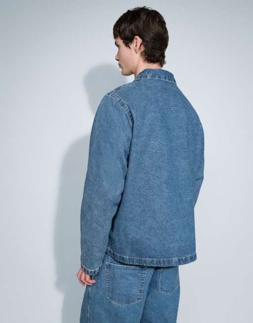 ASOS DESIGN – Langärmliges Oversize-Jeanshemd in mittelblauer Waschung, 5 von 7