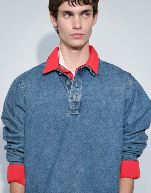 ASOS DESIGN – Langärmliges Oversize-Jeanshemd in mittelblauer Waschung, 6 von 7