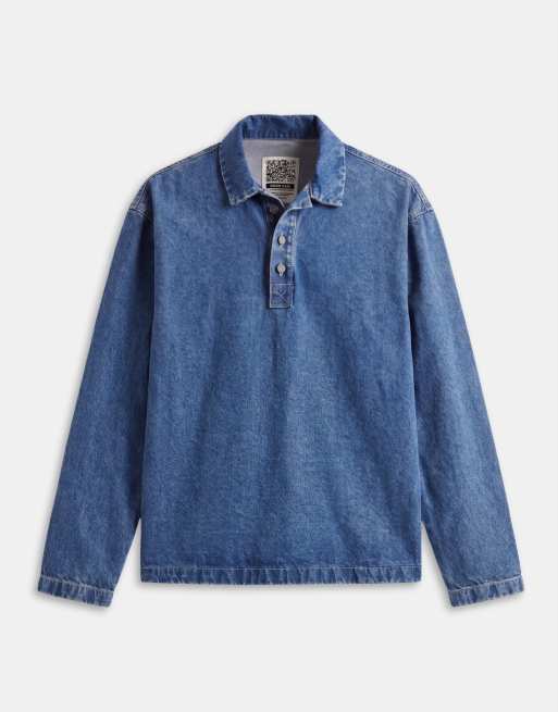 ASOS DESIGN – Langärmliges Oversize-Jeanshemd in mittelblauer Waschung, 7 von 7