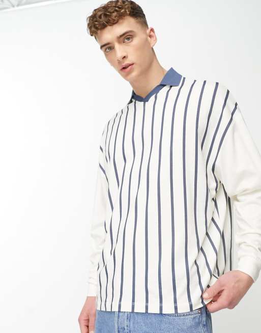 ASOS DESIGN – Langärmliges Oversize-Polohemd mit Streifenprint 