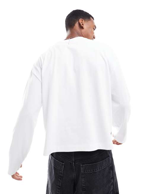 ASOS DESIGN – Langärmliges Oversize-Shirt aus 240 g/m² schwerem Material in Weiß mit Stufensaum, 4 von 4