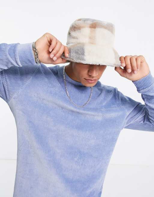 ASOS DESIGN – Langärmliges Oversize-Shirt aus geripptem Velours in Blau 