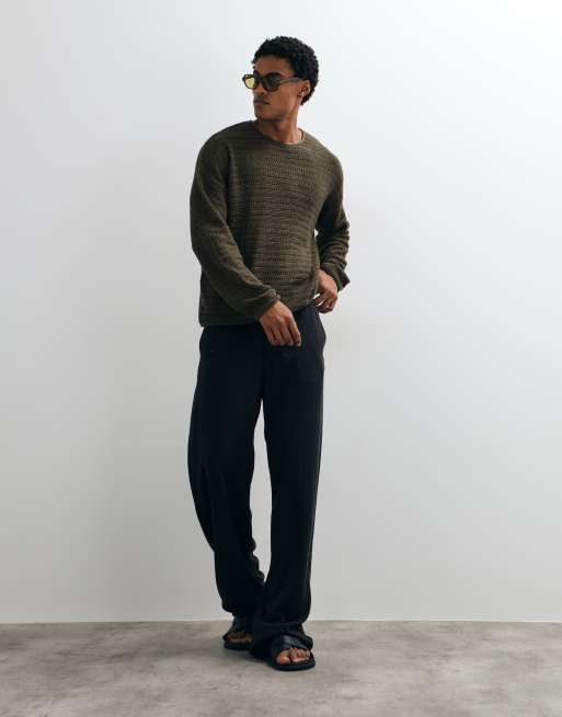 ASOS DESIGN – Langärmliges Oversize-Shirt aus Rippstrick in Khaki, 2 von 5