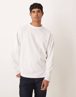 Langärmliges Oversize-Shirt aus schwerem breatheMAX-Baumwollmix in Weiß Weiß XS